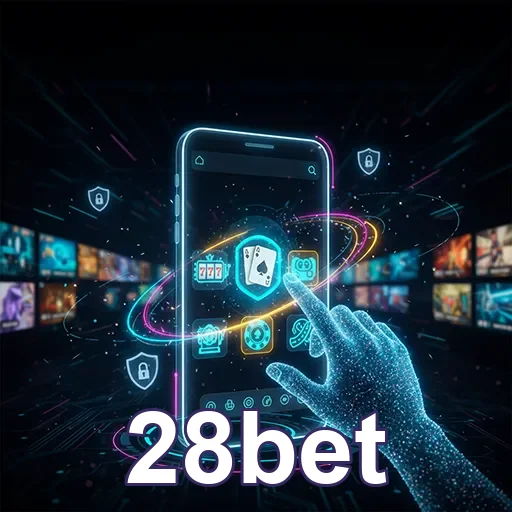 Imagem do aplicativo 28bet mostrando opções de apostas e o logo do site 28bet na tela do celular.