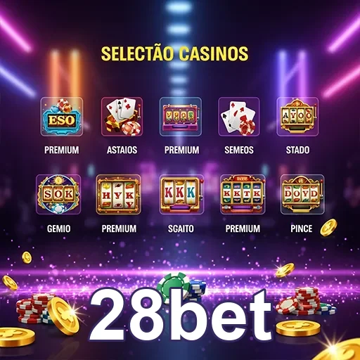 Imagem promocional de jogos de cassino no site 28bet, com destaque para a variedade de opções disponíveis.